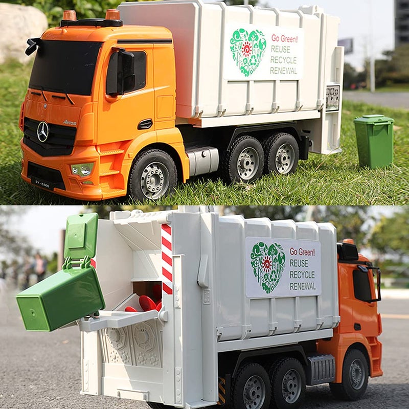 DOUBLE E Benz Licensed Remote Control Garbage Truck Electric Recycling Toy Set with Trash Bin Real Lights Rechargeable Waste Management Trash Truck Toys Gift for Kids - Image 5